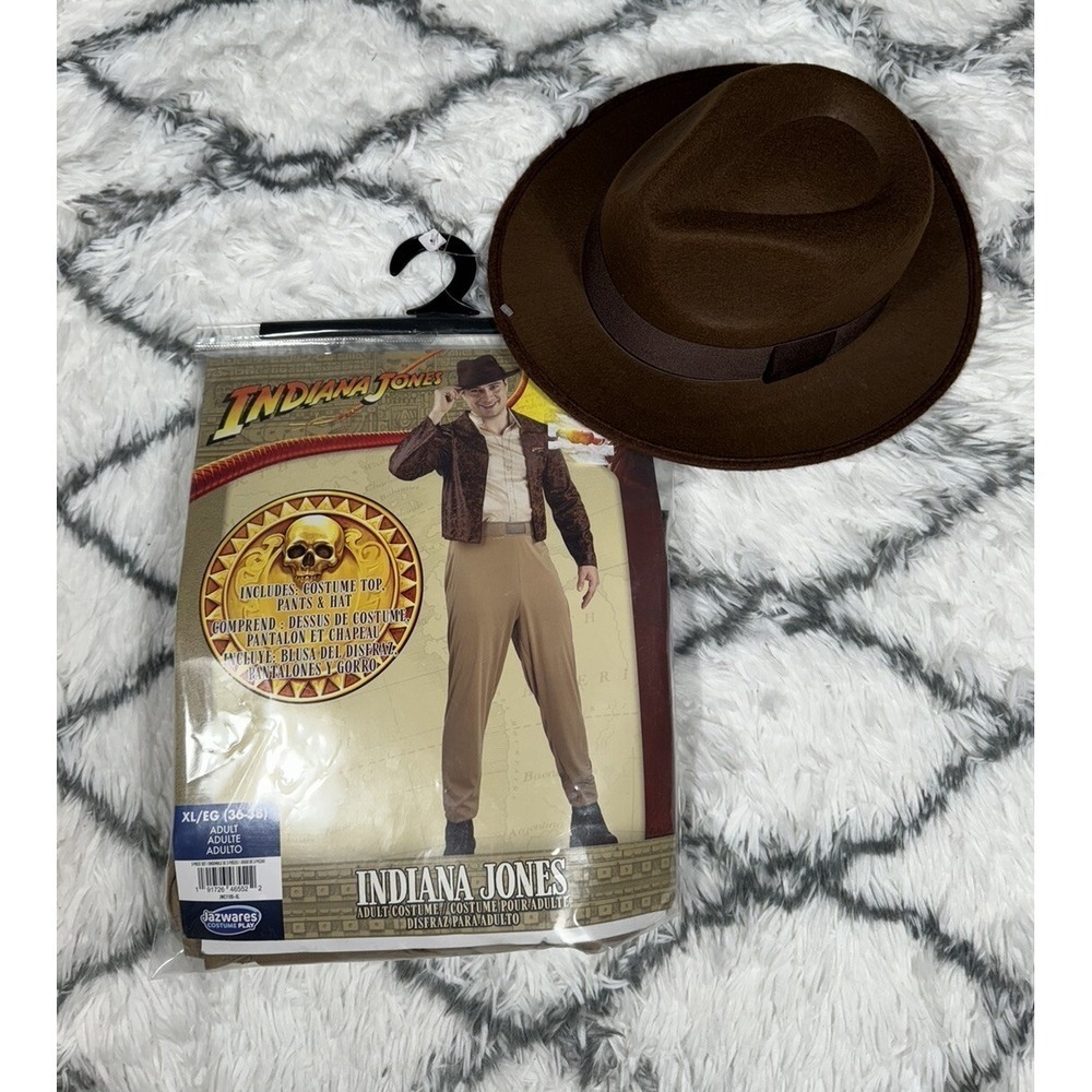 INDIANA JONES 3 Piece Set Top Pants Hat Costume Cosplay Adult XL (36-38) *NEW*